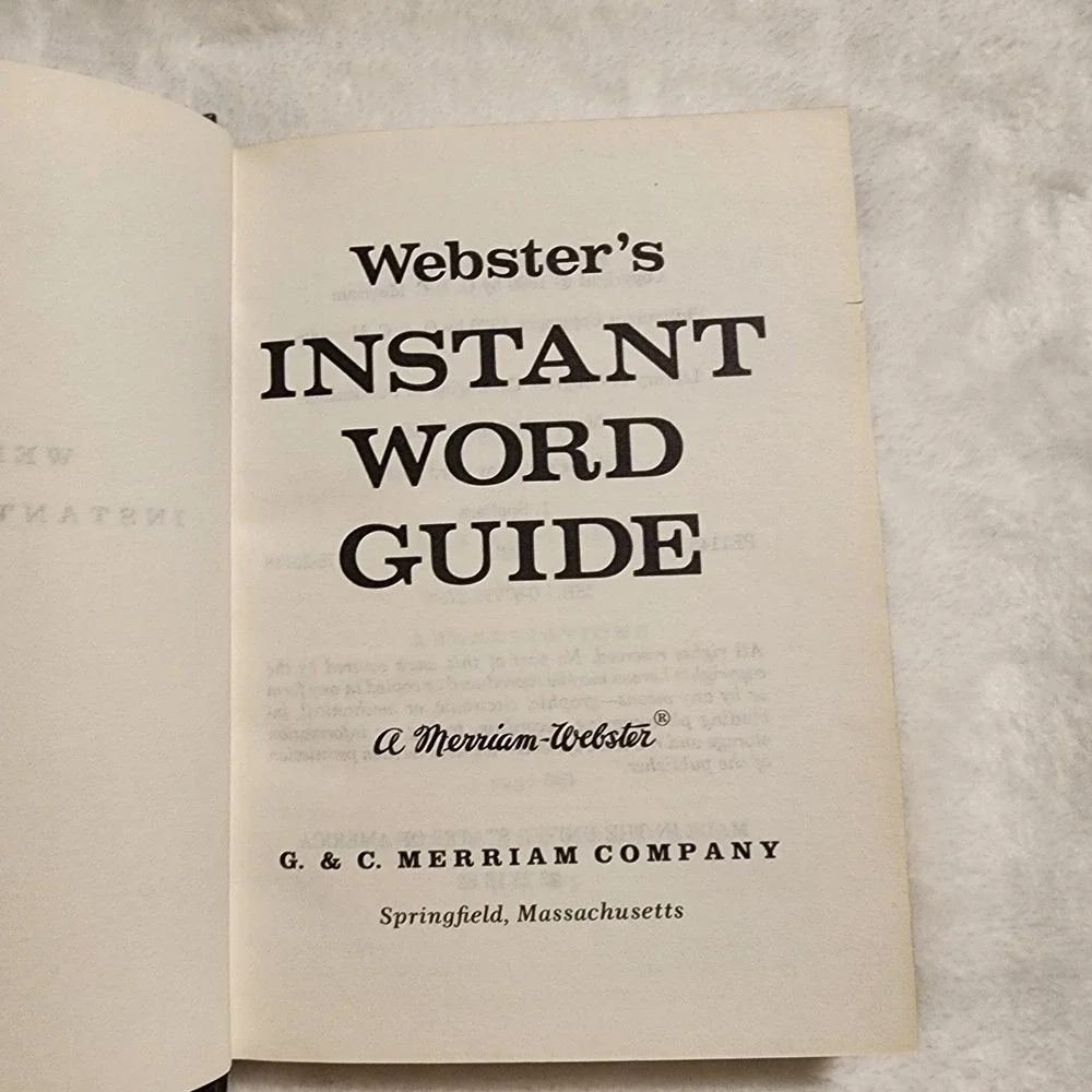 Vintage Websters Instant Word Guide 1980 Reference Book‎ Hardcover